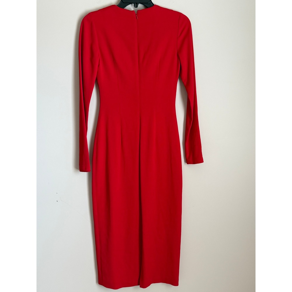 Cushnie Et Ochs Midi Dress Womens 2 Red Draped Cutout Neckline Sheath - Picture 3 of 11